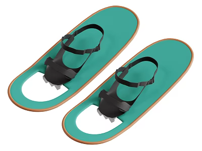 Green Snowshoe Ornament Decoration Set With Black Straps White Soles And Brown Edges 3d model