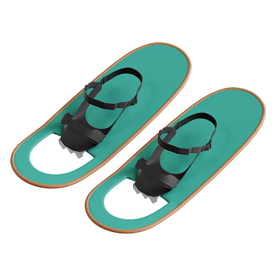 Green Snowshoe Ornament Decoration Set With Black Straps White Soles And Brown Edges 3d model