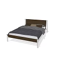 Modern Double Bed With Dark Headboard White Frame Gray Bedspread And Brown Pillows 3d model