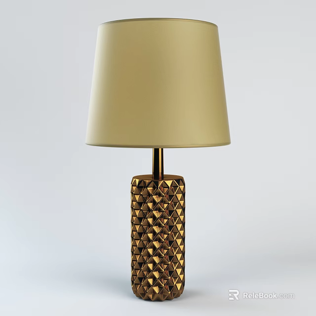 Modern Table Lamp With Beige Lampshade And Golden Diamond Pattern Base 3d model