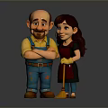 Friendly Cartoon Cleaning Characters With Male In Blue Overalls And Female Holding Broom