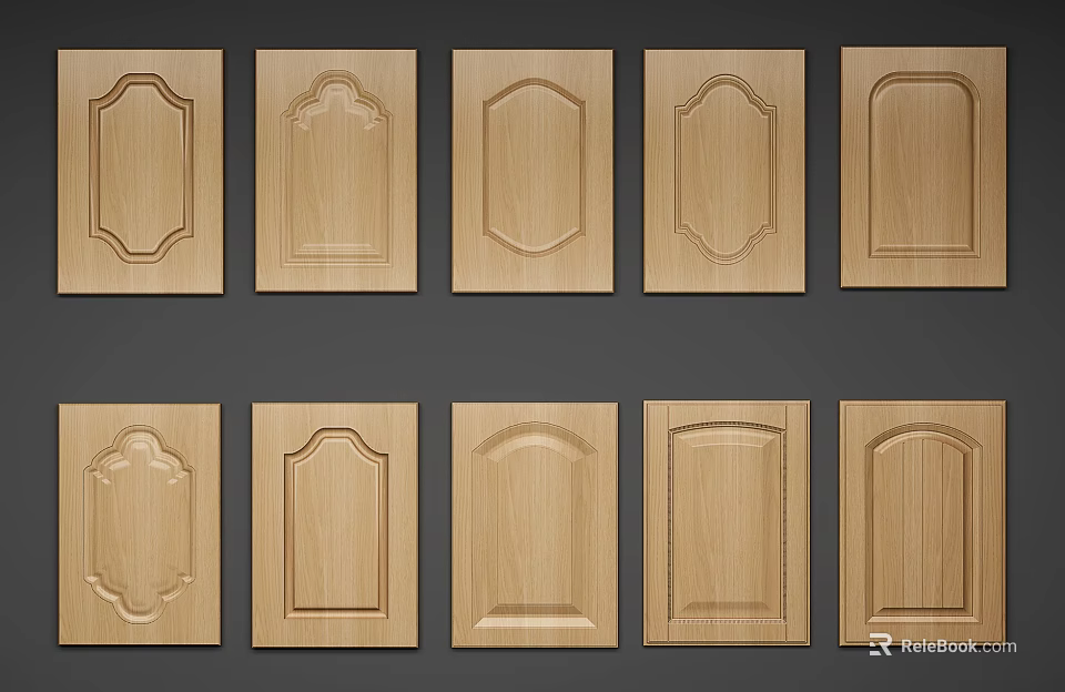 Wooden Door Panels With Various Carved Patterns And Design Styles 3d model 