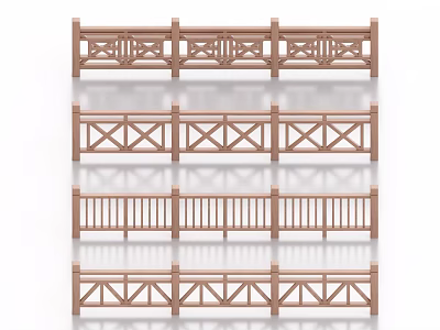Barbed wire railing fence guardrail handrail fence iron railing fence wooden railing 3d model