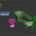 Kids Vintage Bathroom Set With Metal Bathtub Sink Toilet And Brass Feet