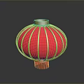 Traditional Red Chinese Lantern with Golden Frame and Ribbed Structure