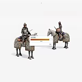 Game Movie Characters in Armor Riding Horses with Swords and Decorated Saddles