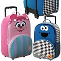 Blue Trolley Backpack Featuring Cartoon Smiley Face And Houndstooth Pattern Design 3d model