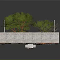 Scenic Garden Landscape Design With Stone Wall Water Feature Green And Bare Trees