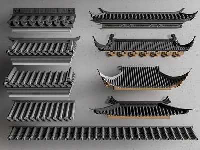 Traditional Chinese Roof Tiles In Various Styles Shapes And Designs 3d model