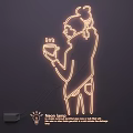 Glowing Neon Lamp Lighting Set With Silhouette Figure Holding Cup On Dark Background