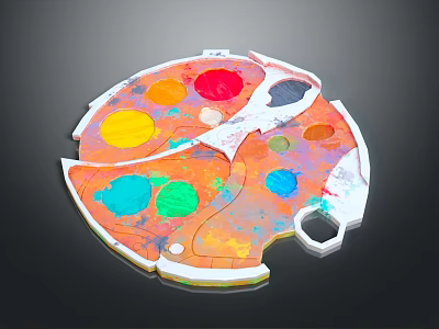 Colorful Artist Paint Palette With Mixed Pigment Colors On Black Background 3d model