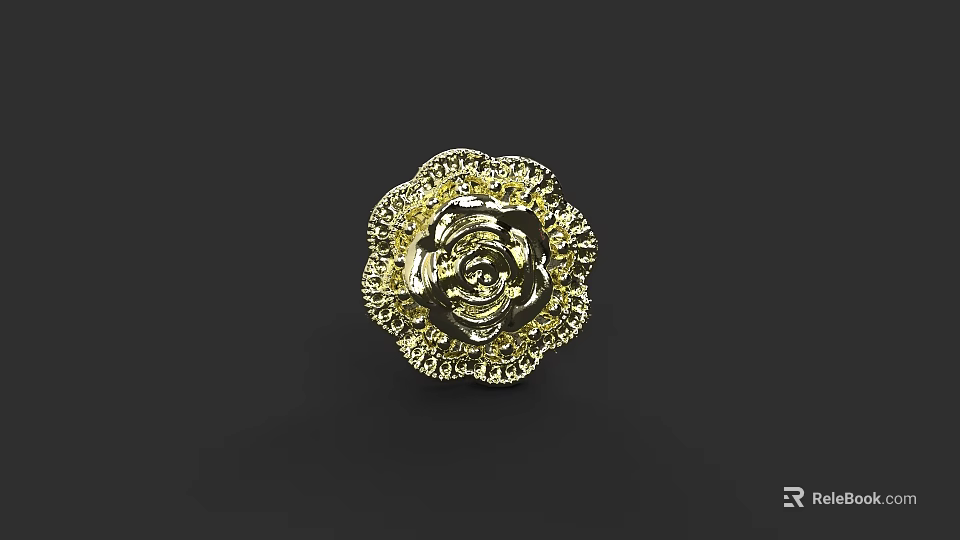 Gold Rose Design Ring With Exquisite Intricate Filigree Jewelry Piece 3d model 