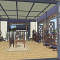 Ancient Chinese Architecture Courtyard With Traditional Wooden Pagoda Lanterns And Furniture