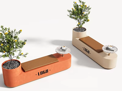Modern Stylish Outdoor Bench Chairs With Built In Planter And Side Table For Public Spaces 3d model