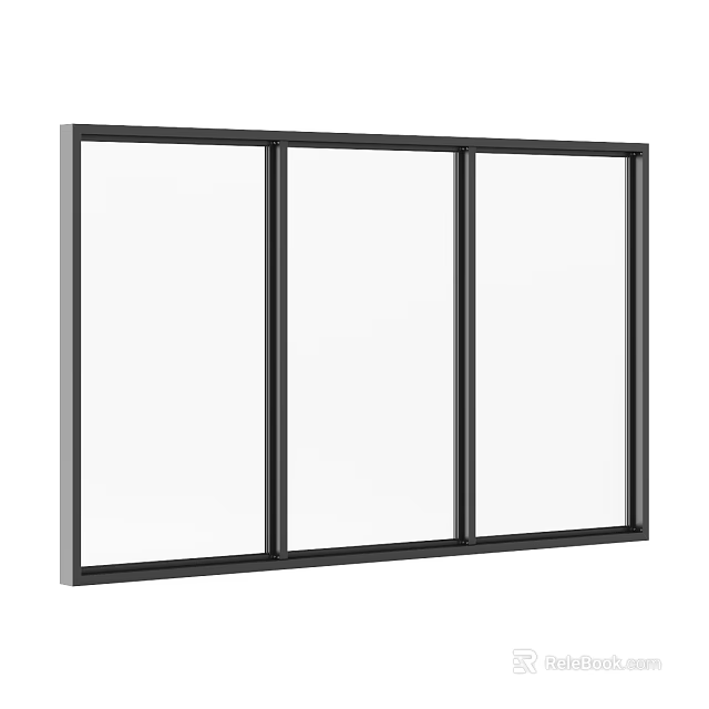 Sleek Modern Triple Panel Clear Glass Windows With Black Frames For Home 3d model 