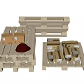 Adorable Stuffed Doll Sitting On Wooden Pallet With Cardboard Boxes And Red Hat