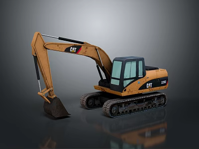 CAT Heavy Duty Utility Excavator With Tracked Base Front Bucket And Operator Cab 3d model