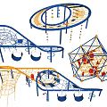 Outdoor Playground Equipment with Climbing Nets Slides Spiral Structures and Triangular Frames 3d model