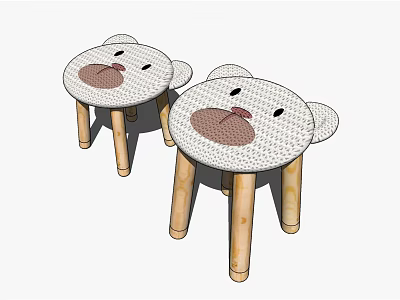 Cute Bear Head Shaped Wooden Children's Chairs for Kids Room Seating 3d model