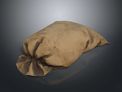 Thick Brown Burlap Sack With Tied Closure For Household Essentials 3d model