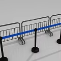 Metal Fence With Blue Barrier Tape And Black Posts For Crowd Control