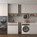 Modern Bathroom Cabinetry With Washing Machine Sink Storage And White Design