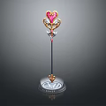 Heart Shaped Top Staff Weapon With Pink Gem And Golden Decoration On Base