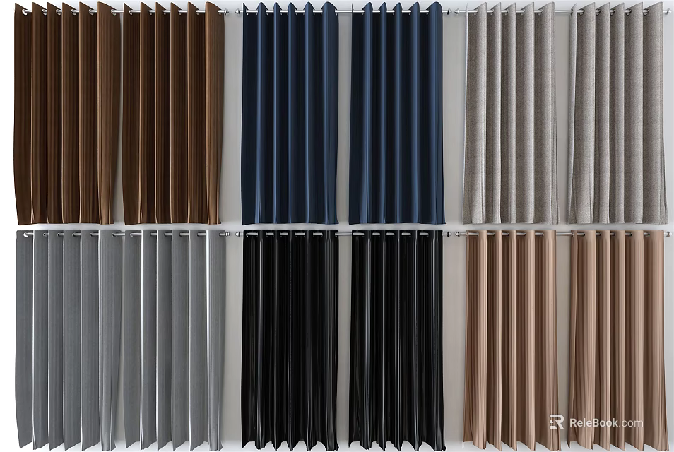Curtains with Various Colors and Styles for Home Interior Decor 3d model 