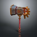 Ornate Mechanical Hammer With Red Gold Handle And Decorative Gear Design
