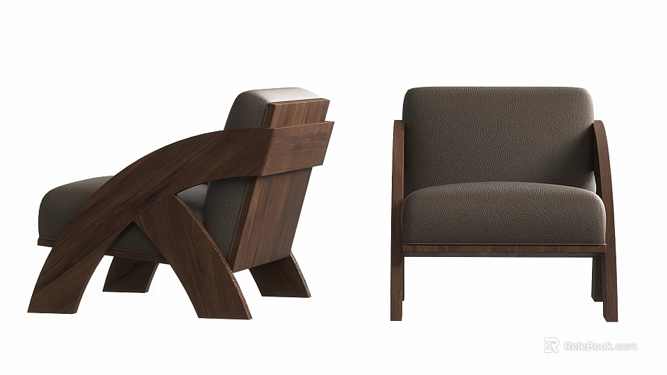 Modern Single Sofa With Wooden Frame And Brown Upholstery Stylish Design 3d model 