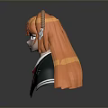 3D Model Game And Movie Character With Orange Long Hair Yellow Eyes And School Uniform