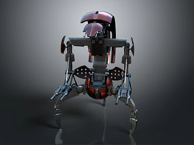 Sci Fi Red And Black Robot Character With Mechanical Legs And Head Design 3d model