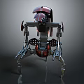 Sci Fi Red And Black Robot Character With Mechanical Legs And Head Design