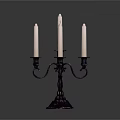Vintage Black Metal Candelabra Featuring Multiple White Candles And Ornate Arms