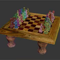 Handcrafted Wooden Chessboard with Silver and Red Chess Pieces on Carved Legs