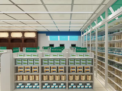 Well Stocked Health Specialty Store With Organized Shelves And Checkout Counters 3d model
