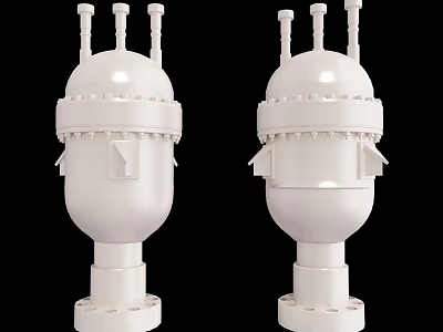 Two White Industrial Equipment Vessels With Top Connections And Base Pedestals 3d model