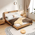 Modern Wooden Double Bed with White Bedding Brown Throw and Nightstands in Cozy Bedroom
