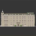 European Style Building Model Featuring Symmetrical Spire Tower Green Lawn Light Body and Dark Roof