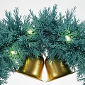 Festive Green Christmas Wreath Decoration With Golden Bells And Glowing Lights
