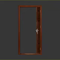 Open Red Wooden Main Door With Solid Wood Frame And Metal Handle 3d model