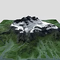 Natural Garden Landscape With Green Terrain Snow Capped Mountain And Flowing River