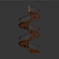 Architectural Design Of Elegant Wooden Spiral Staircase With Decorative Metal Railings