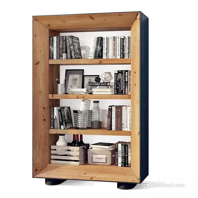Wooden Multi tiered Shelving Unit With Books Decorative Items And Storage Boxes 3d model 