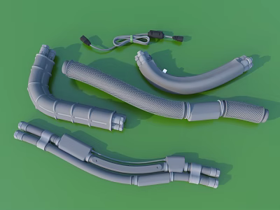 Gray Curved Tubular Components With Flexible Connectors And Black Cable 3d model