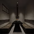 Traditional Restaurant Interior With Wooden Ceiling Woven Bamboo Seats And Central Dining Table
