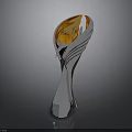 Shiny Trophy with Silver Base and Golden Leaf Shaped Top on Gray Background