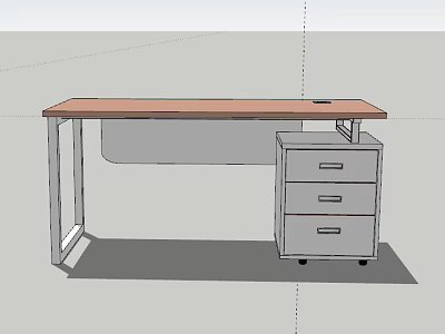 Modern Office Desk With Wooden Top Metal Frame And Three Drawer Cabinet 3d model
