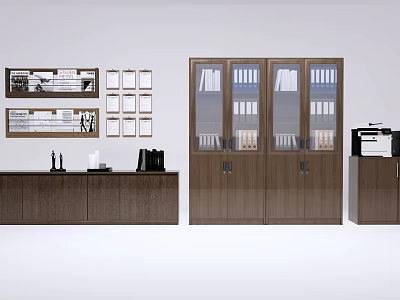 Wooden Bookcase With Glass Doors And Organized Binders In Office Interior Design 3d model