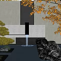 Modern Garden Landscape Design With Trees Rocks Water Feature And Stone Pavement 3d model